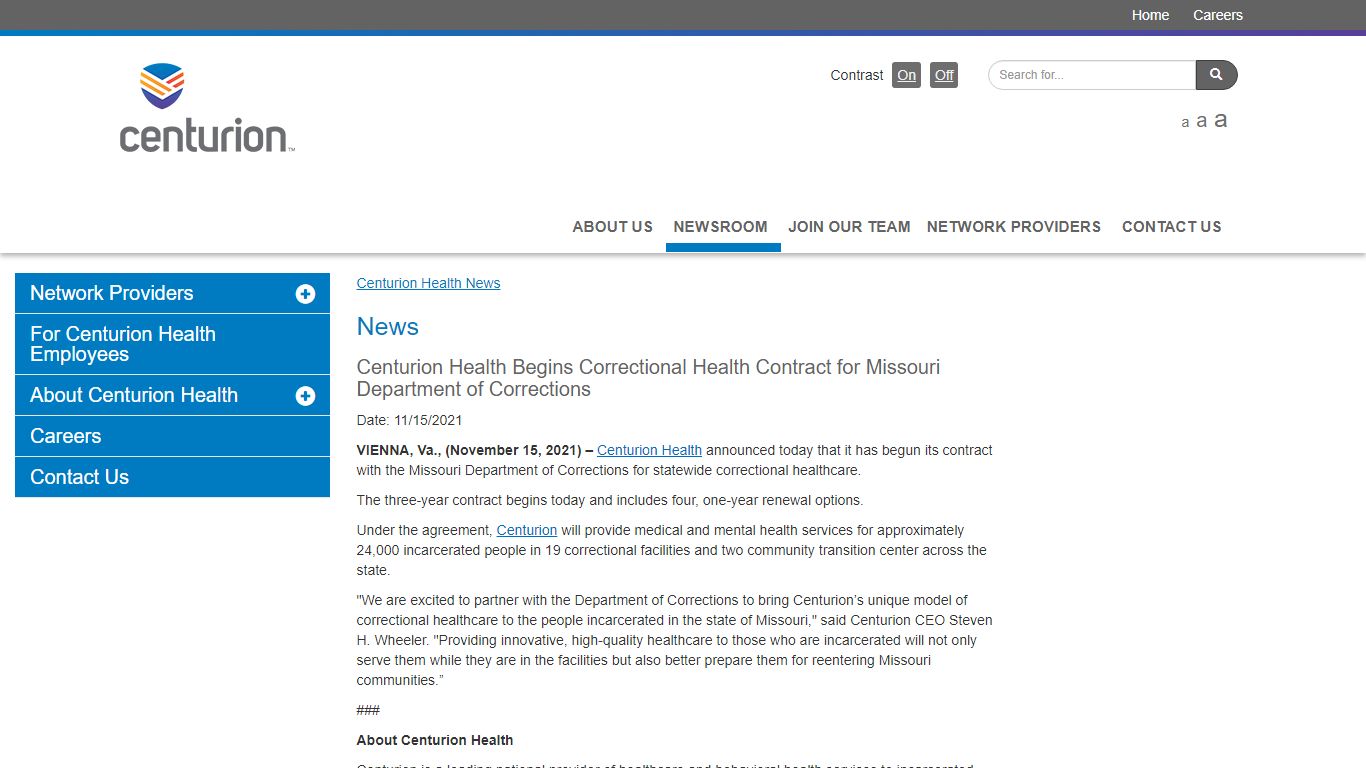 Centurion Health Begins Correctional Health Contract for Missouri ...